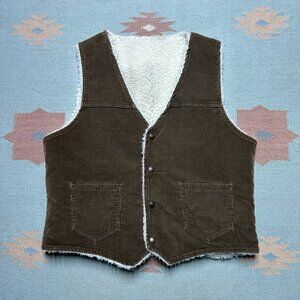 Vintage 70s Sherpa lined corduroy vest jacket western cowboy brown men’s large